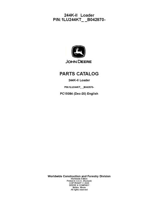 JOHN DEERE 244K-II LOADER PARTS CATALOG MANUAL