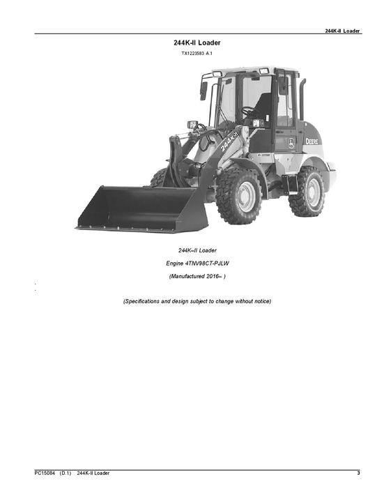 JOHN DEERE 244K-II LADER-TEILEKATALOGHANDBUCH