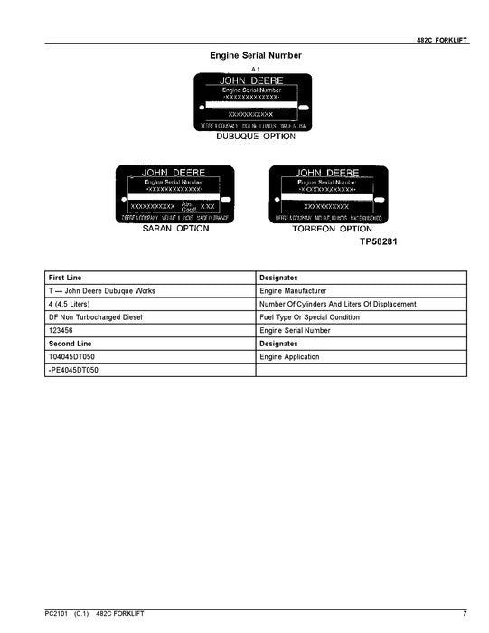 JOHN DEERE 482C GABELSTAPLER-ERSATZTEILKATALOGHANDBUCH