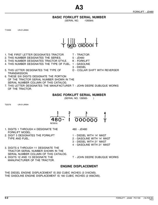 JOHN DEERE 480 GABELSTAPLER-ERSATZTEILKATALOGHANDBUCH