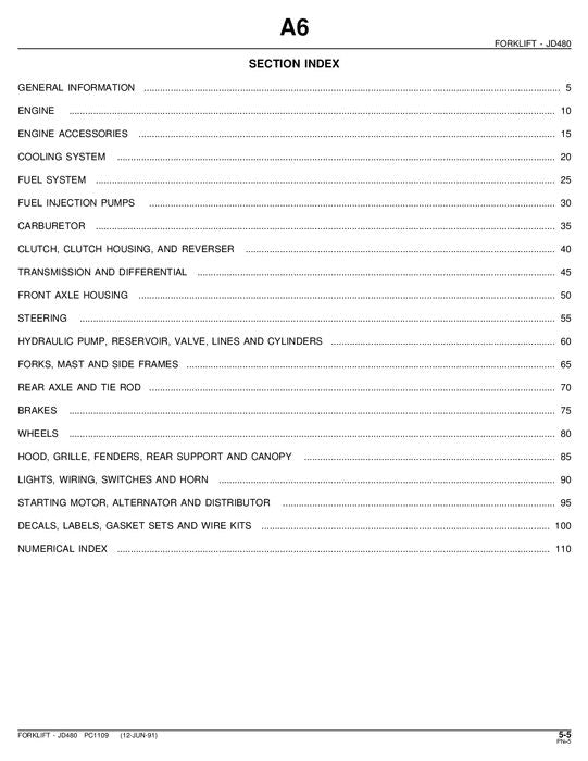 JOHN DEERE 2010 FORKLIFT  PARTS CATALOG MANUAL