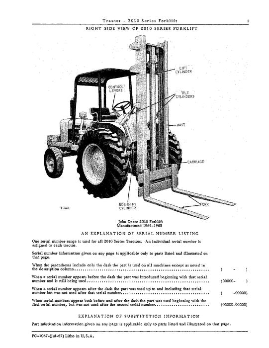 JOHN DEERE 2010 FORKLIFT  PARTS CATALOG MANUAL