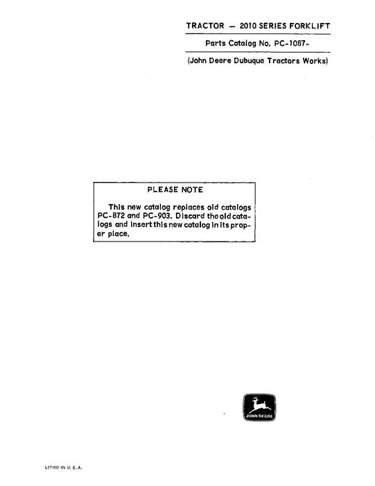 JOHN DEERE 2010 FORKLIFT  PARTS CATALOG MANUAL