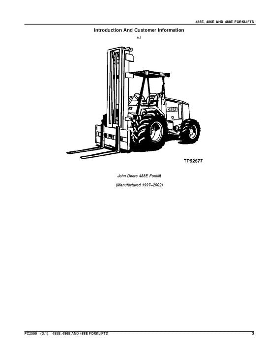 MANUEL DU CATALOGUE DES PIÈCES DE RECHANGE POUR CHARIOT ÉLÉVATEUR JOHN DEERE 485E 486E 488E