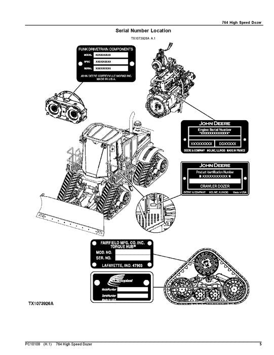 JOHN DEERE 764 HIGH SPEED DOZER PARTS CATALOG MANUAL + !BONUS!