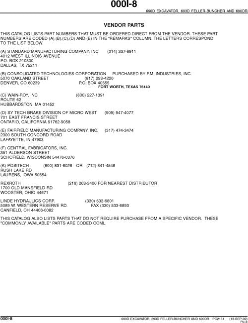 JOHN DEERE 690D 693D 690DR EXCAVATOR PARTS CATALOG MANUAL