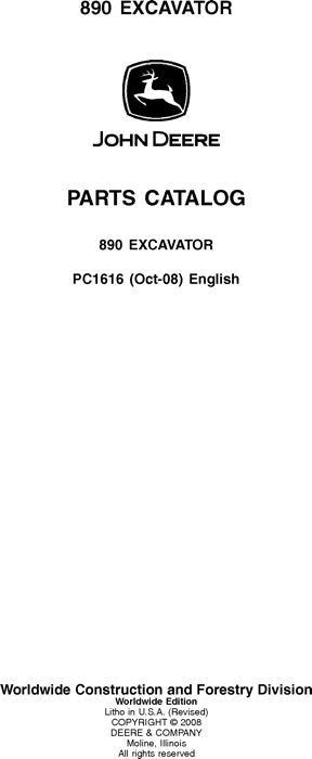 JOHN DEERE 890 EXCAVATOR  PARTS CATALOG MANUAL