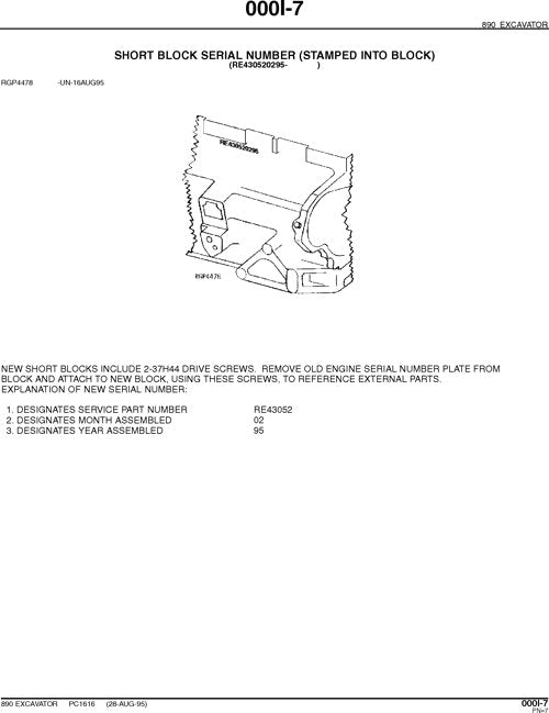 JOHN DEERE 890 EXCAVATOR PARTS CATALOG MANUAL