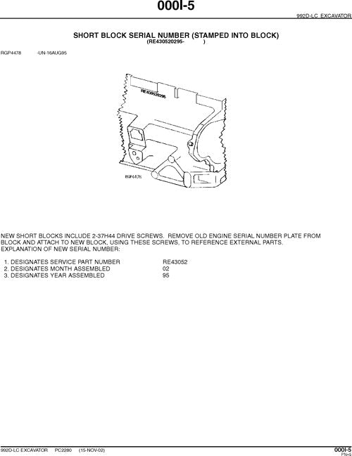 JOHN DEERE 992DLC EXCAVATOR PARTS CATALOG MANUAL