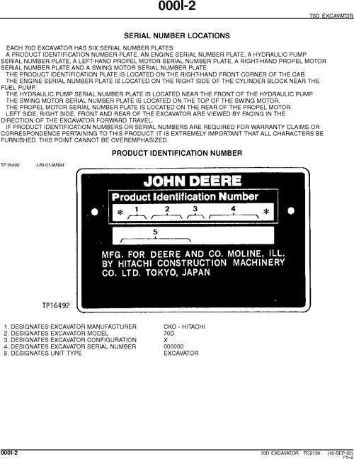 JOHN DEERE 70D EXCAVATOR PARTS CATALOG MANUAL