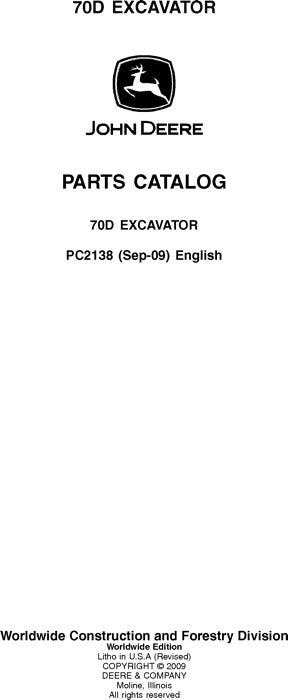 JOHN DEERE  70D EXCAVATOR  PARTS CATALOG MANUAL