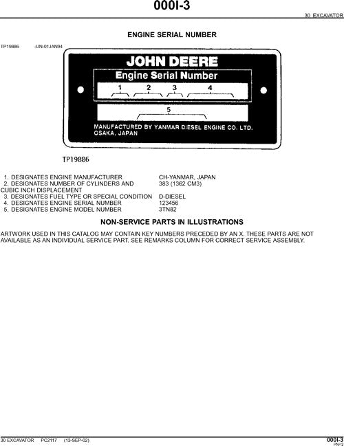 JOHN DEERE 30 EXCAVATOR PARTS CATALOG MANUAL