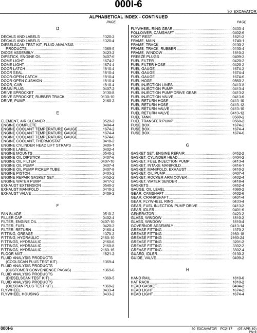 JOHN DEERE 30 EXCAVATOR PARTS CATALOG MANUAL