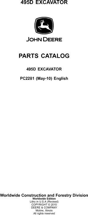 JOHN DEERE 495D EXCAVATOR  PARTS CATALOG MANUAL