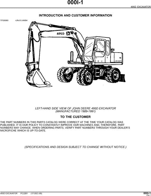 MANUEL DU CATALOGUE DES PIÈCES DÉTACHÉES DE L'EXCAVATRICE JOHN DEERE 495D