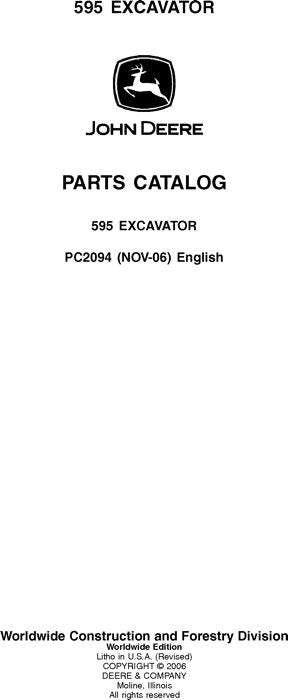 JOHN DEERE 595 EXCAVATOR  PARTS CATALOG MANUAL