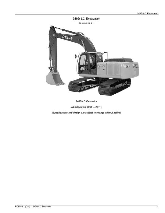 JOHN DEERE 240DLCR EXCAVATOR PARTS CATALOG MANUAL