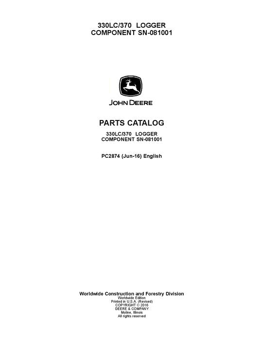 JOHN DEERE 330LC 370 EXCAVATOR  PARTS CATALOG MANUAL