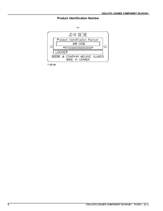 JOHN DEERE 330LC 370 BAGGER-TEILEKATALOGHANDBUCH 081001–