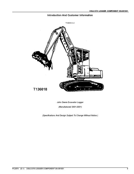 JOHN DEERE 330LC 370 EXCAVATOR PARTS CATALOG MANUAL 081001–