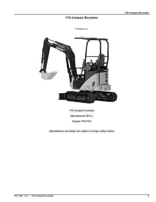 JOHN DEERE 17G  EXCAVATOR PARTS CATALOG MANUAL