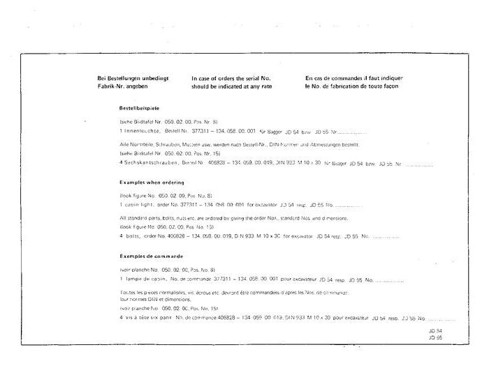 JOHN DEERE 54 55 EXCAVATOR PARTS CATALOG MANUAL