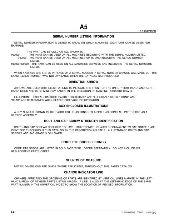 JOHN DEERE 15 EXCAVATOR PARTS CATALOG MANUAL