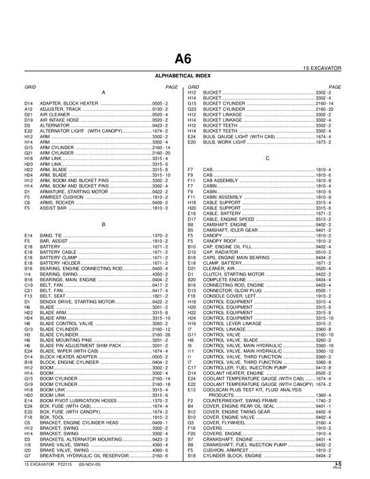 JOHN DEERE 15 EXCAVATOR PARTS CATALOG MANUAL