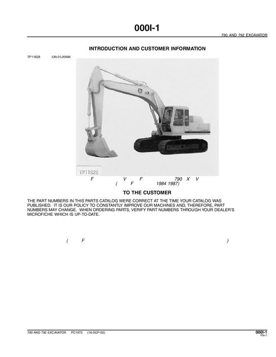 JOHN DEERE 790 792 BAGGER ERSATZTEILKATALOGHANDBUCH