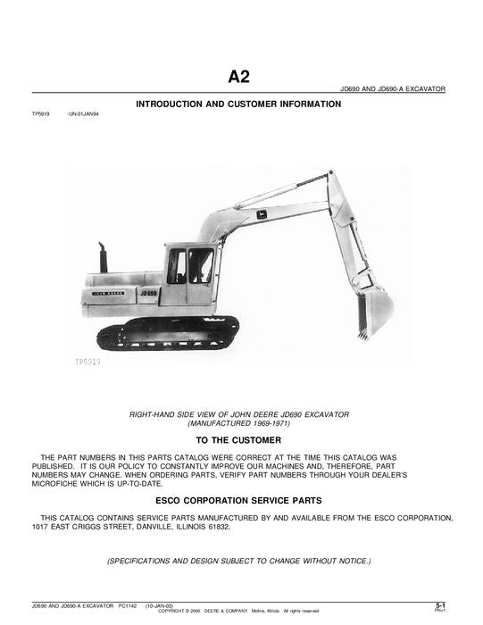 MANUEL DU CATALOGUE DES PIÈCES DÉTACHÉES DE L'EXCAVATRICE JOHN DEERE 690A