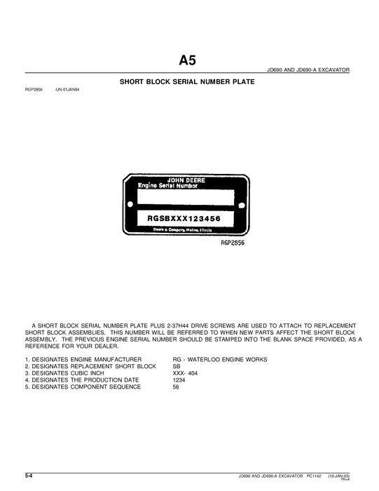 MANUEL DU CATALOGUE DES PIÈCES DÉTACHÉES DE L'EXCAVATRICE JOHN DEERE 690A