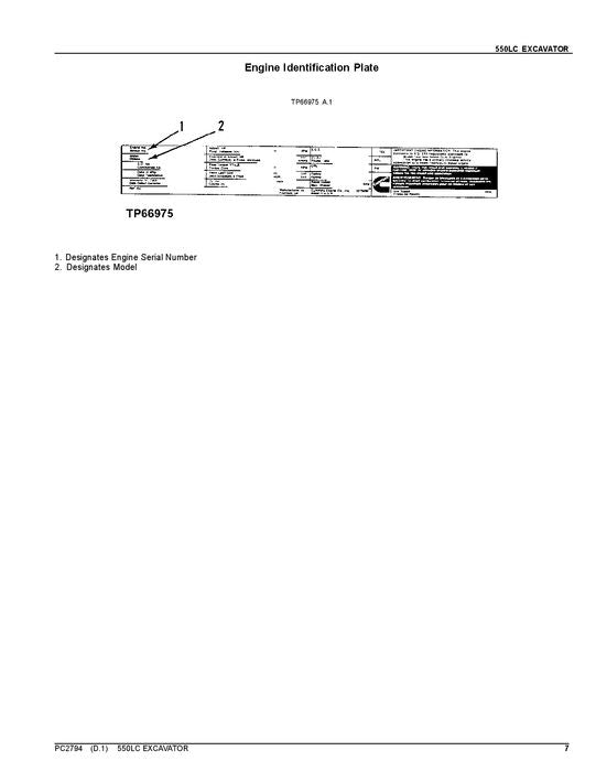 JOHN DEERE 550LC BAGGER-TEILEKATALOGHANDBUCH