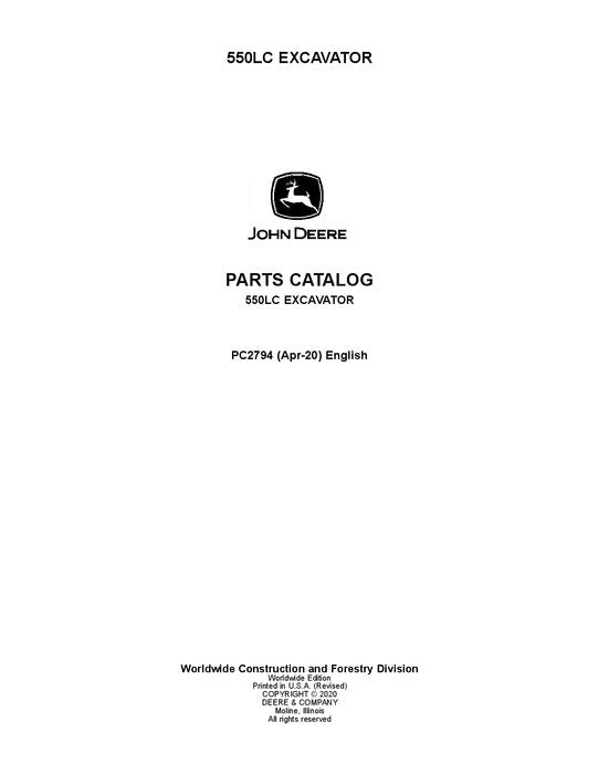 JOHN DEERE  550 550LC EXCAVATOR  PARTS CATALOG MANUAL