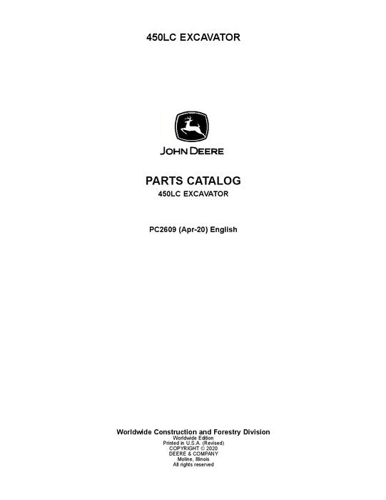 JOHN DEERE  450 450LC EXCAVATOR  PARTS CATALOG MANUAL