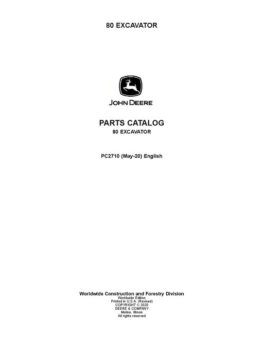 JOHN DEERE  80 EXCAVATOR  PARTS CATALOG MANUAL