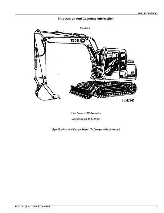 MANUEL DU CATALOGUE DES PIÈCES DÉTACHÉES DE L'EXCAVATRICE JOHN DEERE 190E