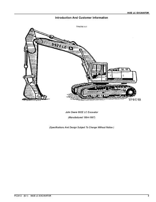 JOHN DEERE 992ELC EXCAVATOR PARTS CATALOG MANUAL