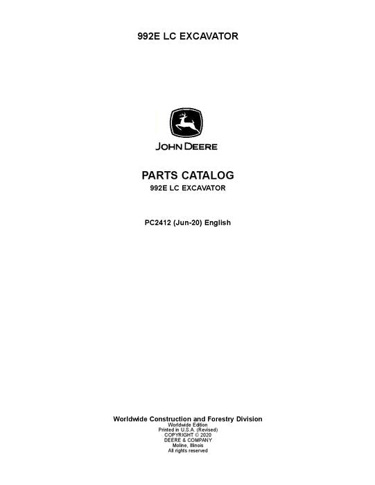 JOHN DEERE  992 992ELC EXCAVATOR  PARTS CATALOG MANUAL