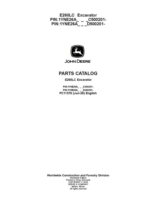 JOHN DEERE  E260LC EXCAVATOR  PARTS CATALOG MANUAL