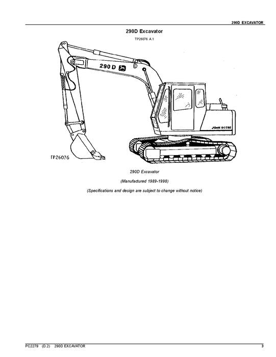 MANUEL DU CATALOGUE DES PIÈCES DÉTACHÉES DE L'EXCAVATRICE JOHN DEERE 290D