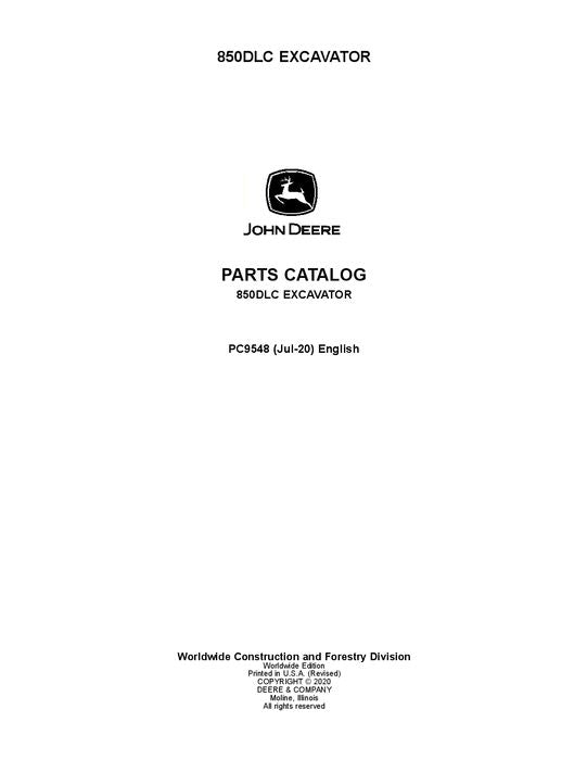 JOHN DEERE  850DLC EXCAVATOR  PARTS CATALOG MANUAL