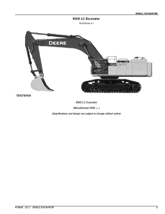 MANUEL DU CATALOGUE DES PIÈCES DÉTACHÉES DE L'EXCAVATRICE JOHN DEERE 850DLC