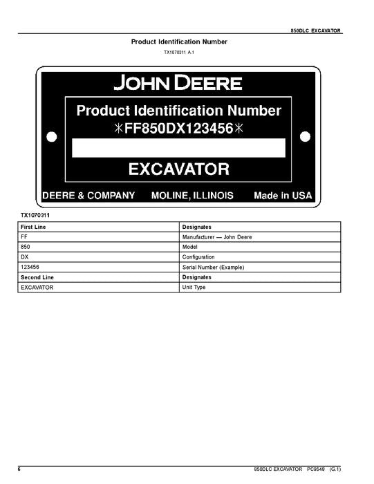 JOHN DEERE 850DLC BAGGER-TEILEKATALOGHANDBUCH