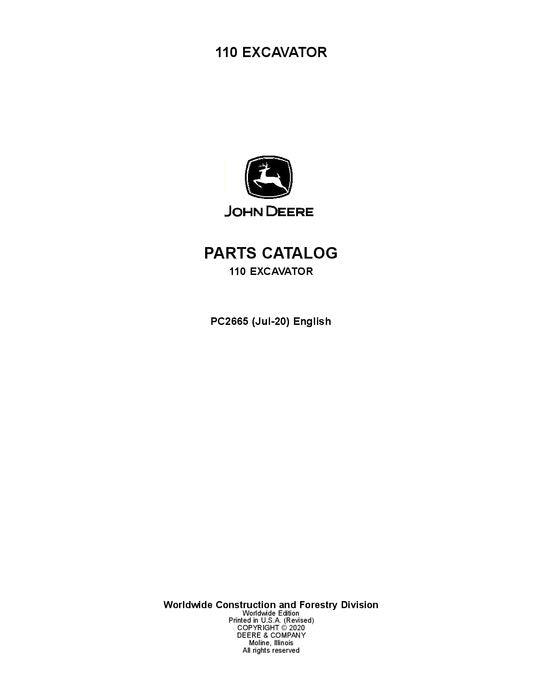 JOHN DEERE 110 EXCAVATOR  PARTS CATALOG MANUAL