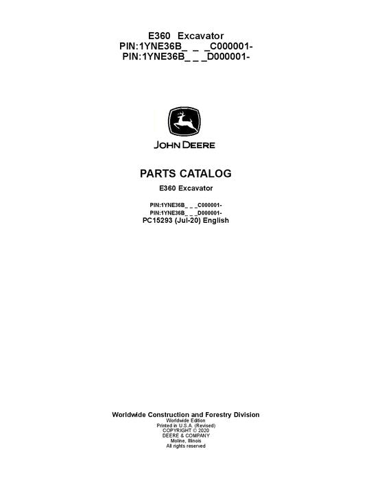 JOHN DEERE E360 EXCAVATOR  PARTS CATALOG MANUAL