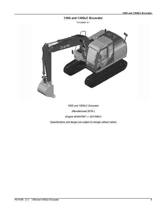 JOHN DEERE 130G 130GLC EXCAVATOR PARTS CATALOG MANUAL ser D040001-