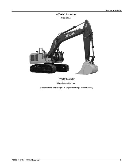 MANUEL DU CATALOGUE DES PIÈCES DÉTACHÉES DE L'EXCAVATRICE JOHN DEERE 670GLC 1FF670GX_ _E670001—