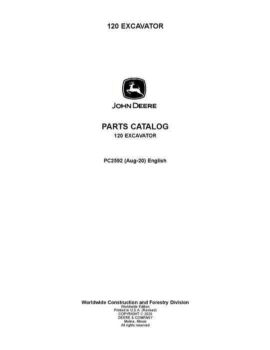 JOHN DEERE 120 EXCAVATOR  PARTS CATALOG MANUAL