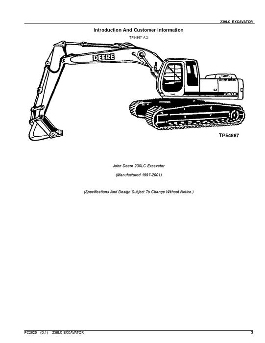 MANUEL DU CATALOGUE DES PIÈCES DÉTACHÉES DE L'EXCAVATRICE JOHN DEERE 230LC