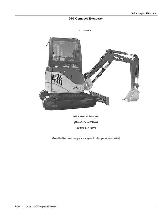 JOHN DEERE 26G BAGGER ERSATZTEILKATALOGHANDBUCH